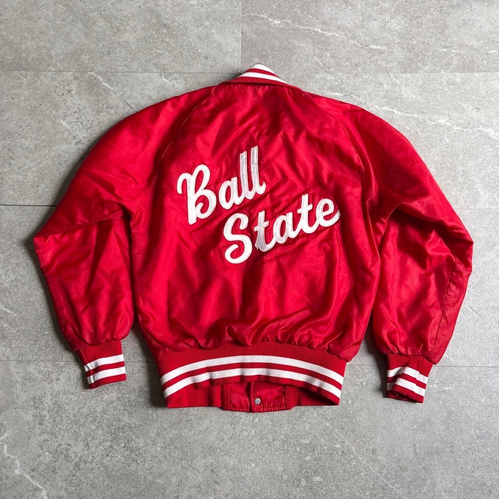 Vintage 80's Ball State Satin Varsity Bomber Jacket